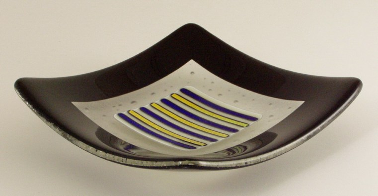 Glass Bowl with Black Borders and Dichroic Sizzle Stix