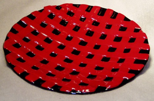 Red and Black Basketweave Glass Bowl