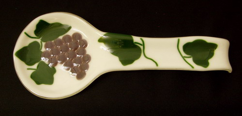 Fused Glass Spoon Rest -- Grape Cluster and leaves