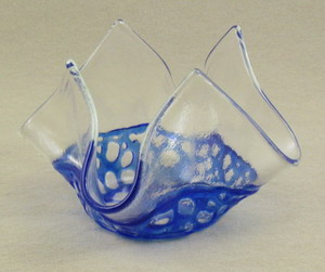 Fused Glass Vase with blue lace