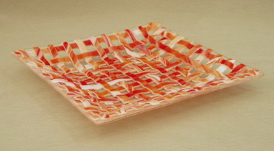 Orange Basket Weave Fused Glass Plate